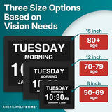 American Lifetime Large Digital Clock for Seniors, Black, 8 inch, with Day & Date, Customizable Alarms, Auto-Dimming, Multi-Language Support, Battery Backup, Easy Setup, and Gift Option