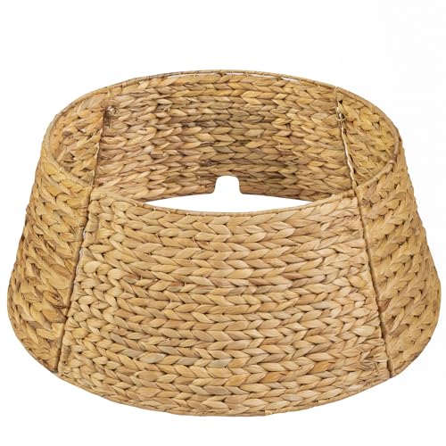 KOLWOVEN 28in Christmas Tree Collar Large to Small Christmas Tree, Woven Christmas Tree Ring Adjustable Skirt, Christmas Tree Skirt for Decoration, Base Protection from Pets (Water Hyacinth)