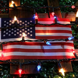 LAMPHOME Red White and Blue Patriotic Mini String Lights, 31.9FT 150 Incandescent Lights, Connectable 120V Waterproof Green Wire, 4th of July Independence Day Decor for Indoor Outdoor Christmas Party