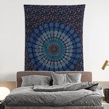Bless International Handmade Indian hippie Bohemian Psychedelic Peacock Mandala Wall hanging College Dorm Beach Throws Table Cloth Bedding Tapestry (Blue Green, Medium(54x60Inches)(137x152cms))
