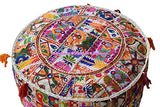 Sophia-Art Indian Embroidered Patchwork Cover Indian Decorative Pouf Indian Comfortable Floor Cotton Cushion Ottoman Pouf,Indian Designs Ethnic Patchwork Pouf (White Rajkoti, 14"x22")
