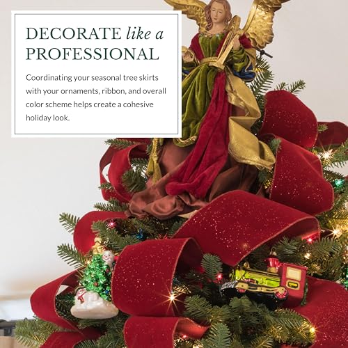 Balsam Hill Berkshire Christmas Cardinal Tree Skirt - Elegant Quilted Tree Base that Beautifully Conceals Your Stand and Enhances Your Holiday Decorating, Cardinal, 60"