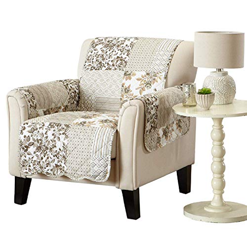 Great Bay Home Reversible Patchwork Chair Cover - Washable Slipcover Furniture Protector with Elastic Straps - Perfect for Kids & Pets - Box-Stitched Detail (Taupe)