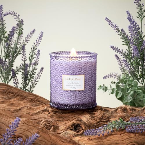 LA JOLIE MUSE Lavender Suede Scented Candles For Home,19 oz Natural Soy Wax