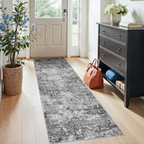 Washable Runner Rug 2x7: Non-Slip Low Pile Hallway Runners Modern Abstract Kitchen Rugs Soft Thin Entryway Carpet Stain Resistant Floor Decor Mat for Bedside Bathroom(Black/Grey/White, 2X7)