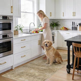 3x6 Washable Kitchen Runner Rug: Abstract Soft Neutral Carpet TanBrown