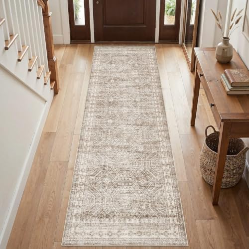 2x8 Runner Rug Abstract Washable Non Slip Cartpet Dark Brown