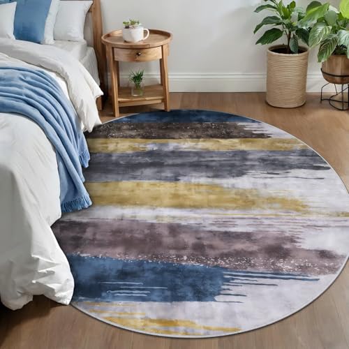 Washable 4ft Round Rug, Modern Abstract Rugs for Living Room Yellow