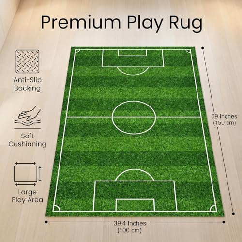 Soccer Rug for Kids, 59" x 39.4" Soccer Field Area Rug | Soccer field design, soft surface, non-slip backing, suitable for bedroom, game room and indoor activity areas