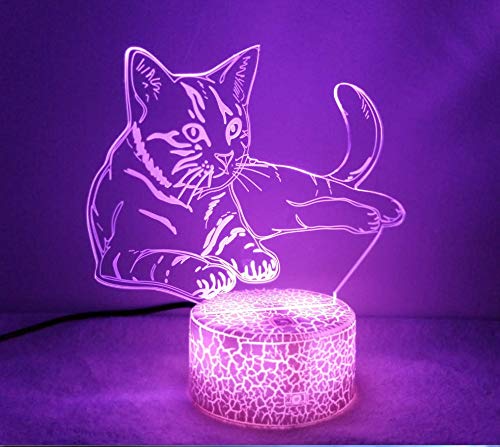 Creative 3D Cat Night Light 16 Colors Changing USB Power Remote Control Touch Switch Decor Lamp Optical Illusion LED Table Desk Lamp