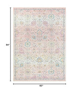 Lahome Pink Rug for Girls Bedroom 5x7, Soft Washable Floral Area Rug, Boho Non Slip Carpet for Kids Room, Teen Room, Playroom, Nursery, Classroom, Living Room
