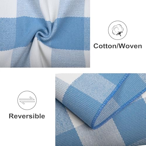 Light Blue and White Outdoor Rug 2'X4.3' Buffalo Plaid Checked Front Porch Rug Cotton Woven Washable Rug Layering Doormat for Welcome Door Mat Entryway Dining Room Bedroom Living Room