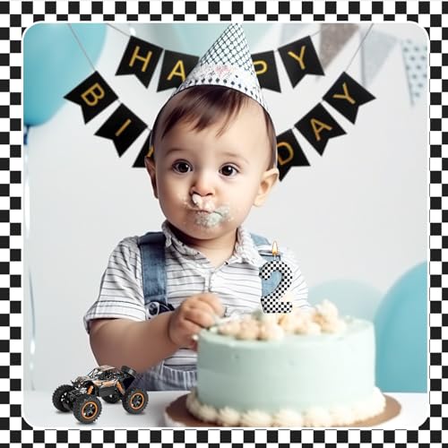 Racing Cars Themed Birthday Candle Number 2 Checkered Candle Birthday Party Decoration Cake Topper for Racing Car Party Decoration Theme Party Supplies (Number 2)