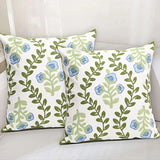 Set of 2 Embroidered Decorative Throw Pillow Covers Couch Square Pillowcases Cushion for Bedroom Sofa Farmhouse Decor 18x18 Inch (Blue Floral)