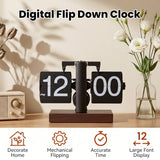 VINGVO Digital Flip Down Clock, Retro Flip Desk Clock, Battery Operated Mechanical Clock, Internal Gear Operated Time Clocks for Home Room Office Desk & Shelf Decoration (Black)