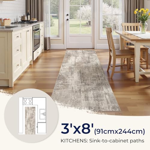 3x8 Washable Runner Rug for Hallway Abstract Soft Carpet Runner
