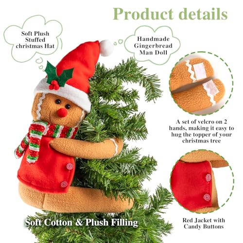 Gingerbread Christmas Tree Topper Decorations,Gingerbread Ornament Doll Tree Hugger Decor for Curtain Wine Bottle Christmas Tree Holiday Home Decor, 11" x 15"