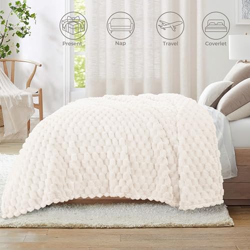 Whale Flotilla Fleece Throw Blanket for Couch or Bed, Luxury Super Soft Lightweight Summer Blanket, 3D Jacquard Cozy Fluffy Plush Decorative Sofa Chair Blanket for Mom Dad, 50x60 Inch, Ivory