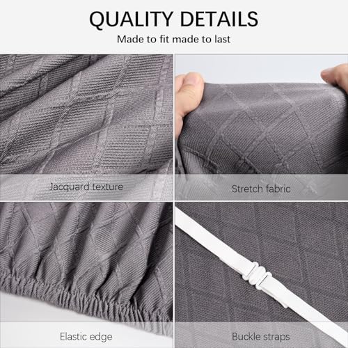 WOMACO Dining Bench Covers, Stretch Jacquard Removable Bench Slipcover, Dustproof Washable Seat Cushion Protector for Dining Room, Bedroom, Banquet (Dark Gray, Large)