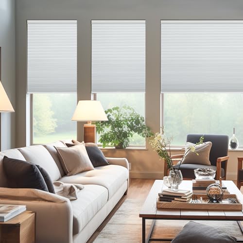 Changshade Cordless Cellular Shades, Blackout Honeycomb Shades for Windows, Pull Down Pleated Blinds, Easy to Install for Indoor Windows and French Doors,34" W x 72" H, White