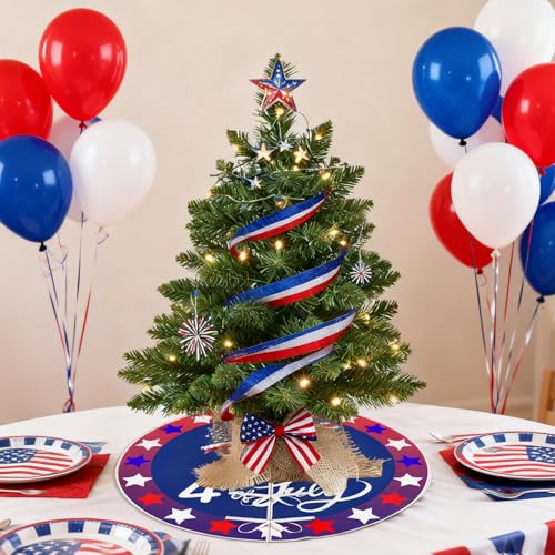15 Inch Mini Easter Tree Skirt 4th of July Tree Skirt American Flag Day Memorial Day Double Sided Print Mat Independence Day Easter Holiday Party Home Tabletop Christmas Tree Decoration