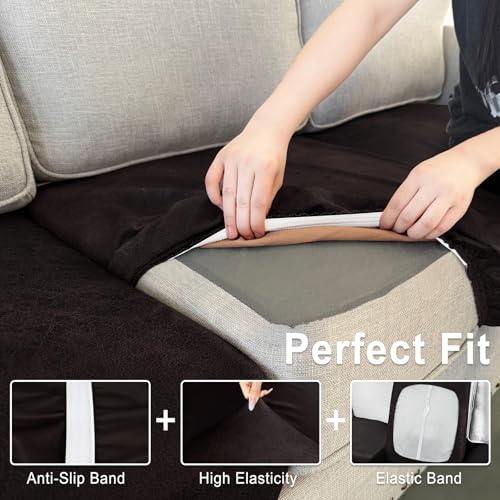 ANARACHON Leather Look Couch Cushion Covers Sofa Seat Slipcovers Sets Couches Furniture Protector for Sectional Armchair Loveseat Pets Kids Stretch Spandex Fabric (1 Cushion Loveseat, Chocolate)
