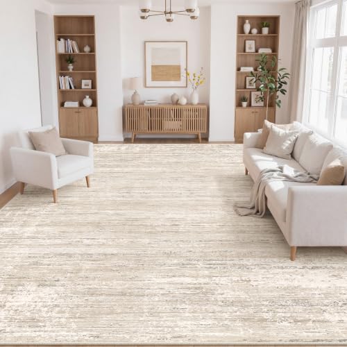 10x12 Area Rugs for Living Room, Large Abstract Washable Rug Beige