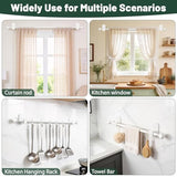 USFOOK Curtain Rods No Drilling 32 to 58 Inches, 5/8 Inch No Drill Curtain Rods for Windows with 3M Adhesive Brackets, Renter Friendly Drapery Pole with White Round Finials