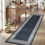 GarveeHome Washable Hallway Rug 2x6 Narrow Modern Bordered Floor Runner, Non-Shedding Contemporary Bedside Rug, Foldable Ultra-Thin Carpet Runner for Bedroom, Kitchen, Laundry Room, Navy Blue
