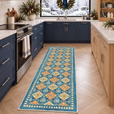 Blue Christmas Runner Rug 2x6, Washable Rug for Hallway, Checkered