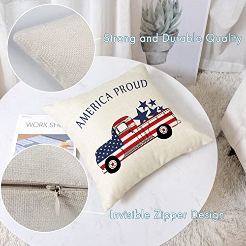 YeeJu Set of 4 Patriotic Throw Pillow Covers 18x18 4th of July Pillow Covers American Flag Fourth of July Memorial Day Independence Day Red White Blue Veteran Pillow Cases for Home Outdoor Decoration