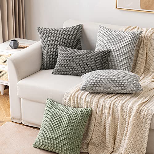 MIULEE Lumbar Decorative Throw Pillow Covers 12x20 Light Grey Corduroy