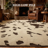 Cowhide Entryway Rugs 3x5 Ft, Washable Plush Soft Brown and Cream Cow Rug, Non-Slip High-Low Pile Animal Small Area Carpet for Bedside, Living Room, Door Entrance, Home Decor