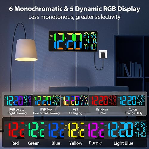 [Oversized] 18" Digital Wall Clock Large Display, 11 RGB Color Changing Large Digital Wall Clock with Remote, Date, DST, Temperature, Auto Brightness Digital Alarm Clock for All Spaces Use
