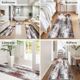 Upgrade Non Slip Kitchen Rugs Sets of 3 Washable Kitchen Mats for Floor Abstract Kitchen Runner Rug Soft Floor Mat Set Kitchen Carpet Rugs for Hallway, Laundry, Entryway, Office, Rust Red