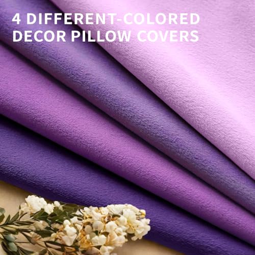 Throw Pillow Covers Set of 4 - 18x18 Velvet Sofa Pillow Covers for Living Room & Bed (Purple)