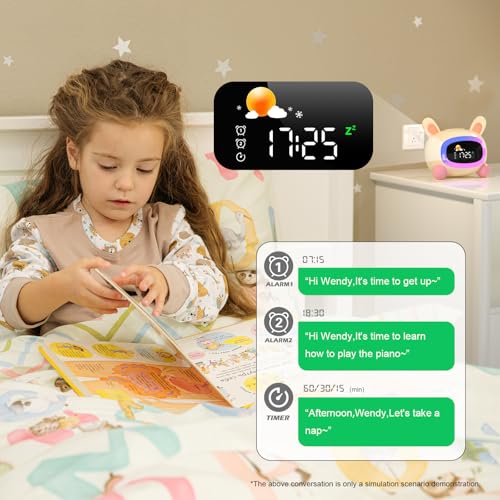 ANALOI Alarm Clock for Kids,Ok to Wake Clock,Sleep Training Clock with Night Light & Sound Machine, Cute Kawaii Alarm Clock for Birthday Gift Boy Girls Toddlers Bedrooms