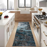 GarveeHome Washable Area Rugs 2x6 Non-Slip Abstract Runner Rugs, Ultra-Soft Low Pile Floor Cover, Stain Resistant Contemporary Indoor Floor Carpet for Hallway, Bedroom, Laundry, Blue Green