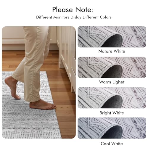 3x7 Runner Rug Washable Moroccan: Non Slip Hallway Floor Mat Grey