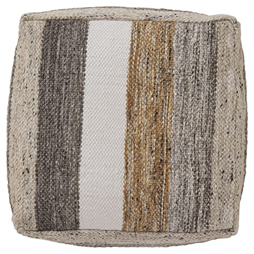 Signature Design by Ashley Josalind 16 Inch Casual Wool Pouf, Gray & Beige