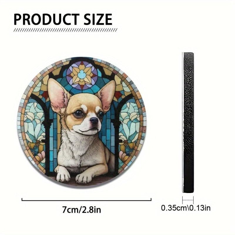 2pcs Adorable Chihuahua Dog Patterned Art Decorative Cup Coasters | Non-Slip and Heat-Insulated, for Beverage Cups, Suitable for Both Men and Women