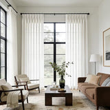 Triple Pinch Pleated 90 inch Long Linen Curtains 2 Panels Set for Living Room Track System Curtains Neutral Modern Farmhouse Light Filtering Semi Sheer Linen Blend Pinch Pleat Drapes 90 Length Cream