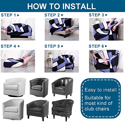 WOMACO 2 Pieces Club Chair Slipcover Printed Stretch Armchair Tub Round Barrel Swivel Chair Covers withc Cushion Cover Elastic Bottom Sofa Furniture Protector for Tullsta (1, Black)