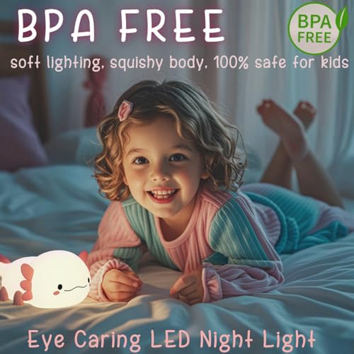 Axolotl Lamp Kid Cute Night Light, Rechargeable Squishy Axolotl Gifts for Girls, Baby Touch Nightlight, Dimmable Silicone LED Animal Toys, Bedside Pink Lamp, College Nursery Kawaii Décor