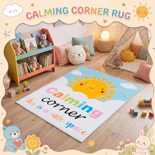 Tinideya 3.3 x 4 ft Calming Corner Classroom Rug Calm Down Reading Corner Safe Space Rug Soft Mental Health Floor Mat for School Home Living Bedroom Playroom Nursery