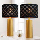 Set of 2 Modern Table Lamps for Living Room Bedroom, Gold Nightstand Resin Lamps with Black Grid Shade, Contemporary Desk Lamps for Bedside End Tables, 2 Bulbs Included (Gold)