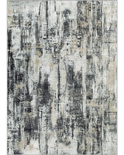 8x10 Area Rugs Washable Rug: Large Modern Abstract Living Room Rug Soft Anti-Skid Thin Carpet Indoor Floor Non-Shedding Carpets for Bedroom Dining Farmhouse Nursery Home Office Black Grey Gold