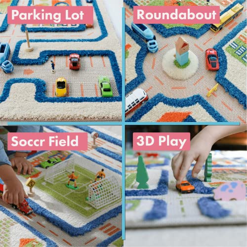 IVI 3D Play Carpets, 59 x 39 Inch, Traffic Educational Toddler Mat Rug for Bedroom, Kids Den, or Playroom, Medium
