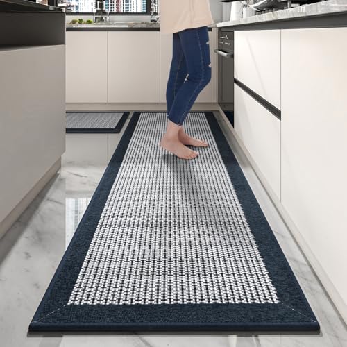 PADOOR Extra Large Kitchen Runner Rugs and Mats 2PCS, 2.5'x6'+20"x32",Blue