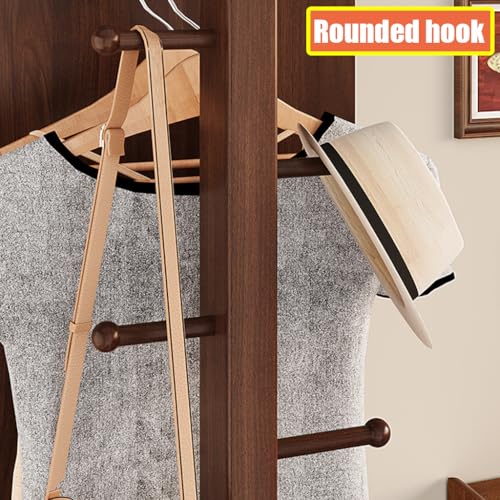 Bear-Shaped Full-Length Floor Mirror with Coat Rack & Storage Shelf, 36x166cm, 360° Rotating, Durable Thickened Solid Wood (Walnut) - Cute Home Decor Accent